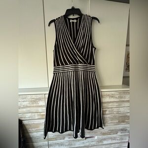Calvin Klein Black and White Striped Midi Dress